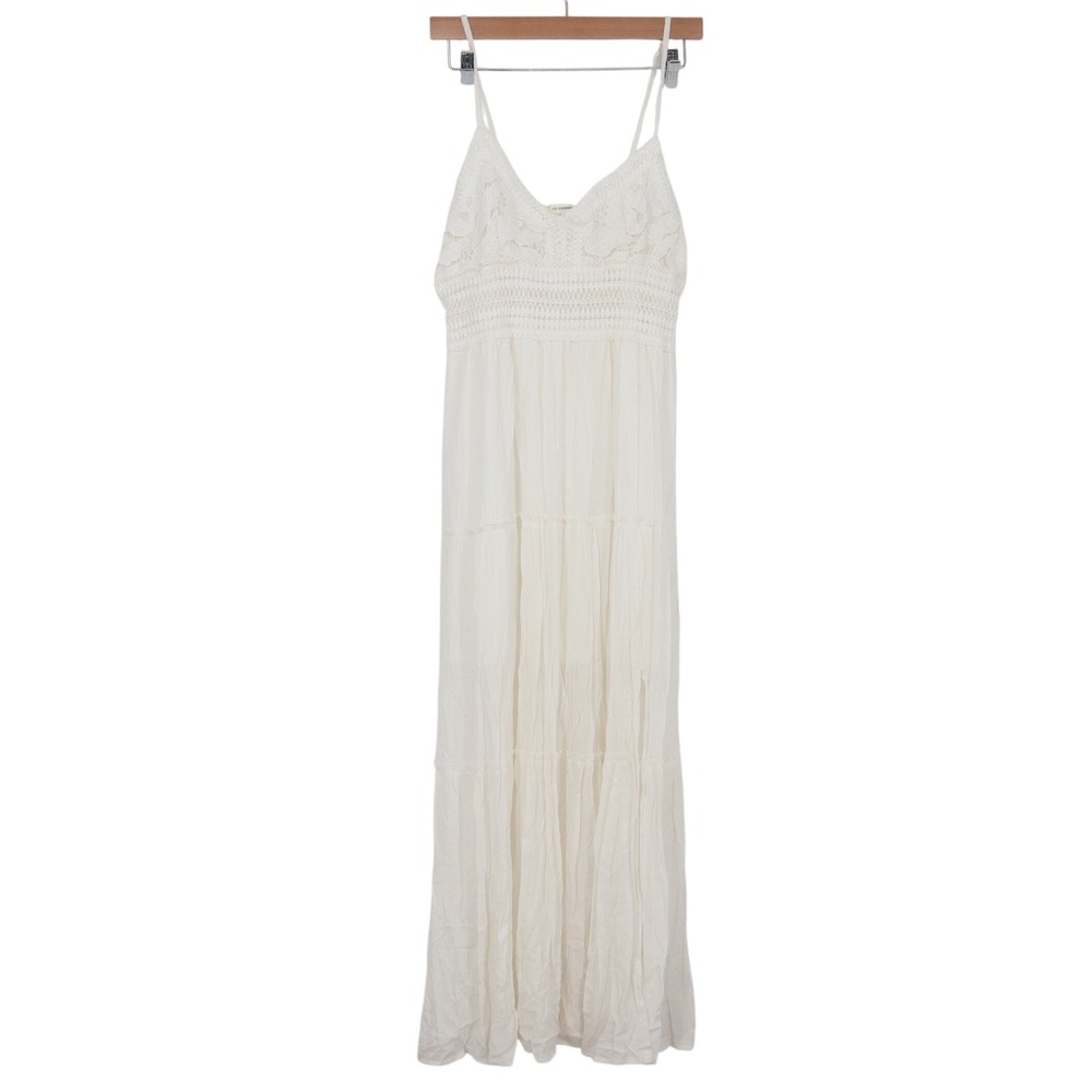 No Comment Maxi Dress Womens L White Crochet Lace Tiered Boho Good